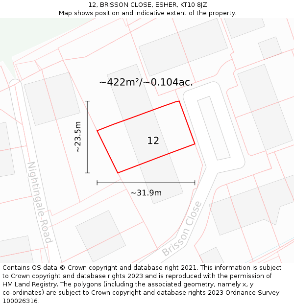 12, BRISSON CLOSE, ESHER, KT10 8JZ: Plot and title map