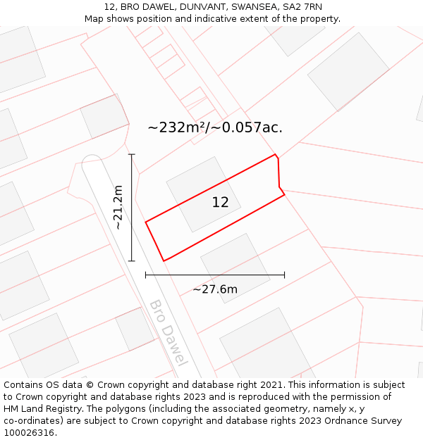 12, BRO DAWEL, DUNVANT, SWANSEA, SA2 7RN: Plot and title map