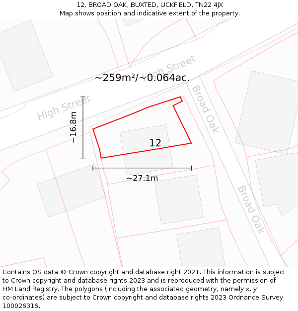 12, BROAD OAK, BUXTED, UCKFIELD, TN22 4JX: Plot and title map