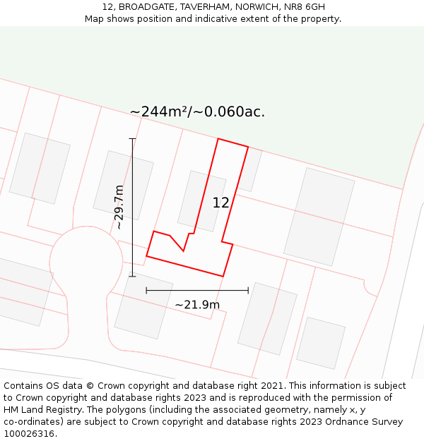 12, BROADGATE, TAVERHAM, NORWICH, NR8 6GH: Plot and title map