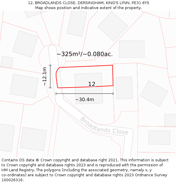 12, BROADLANDS CLOSE, DERSINGHAM, KING'S LYNN, PE31 6YS: Plot and title map