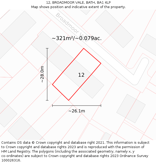 12, BROADMOOR VALE, BATH, BA1 4LP: Plot and title map