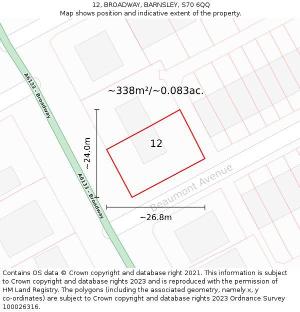 12, BROADWAY, BARNSLEY, S70 6QQ: Plot and title map