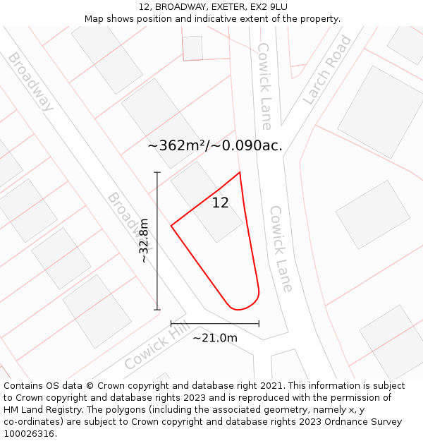 12, BROADWAY, EXETER, EX2 9LU: Plot and title map