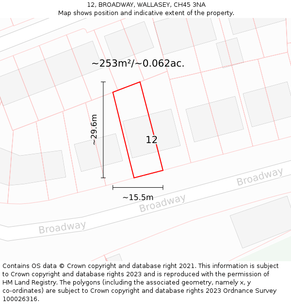 12, BROADWAY, WALLASEY, CH45 3NA: Plot and title map