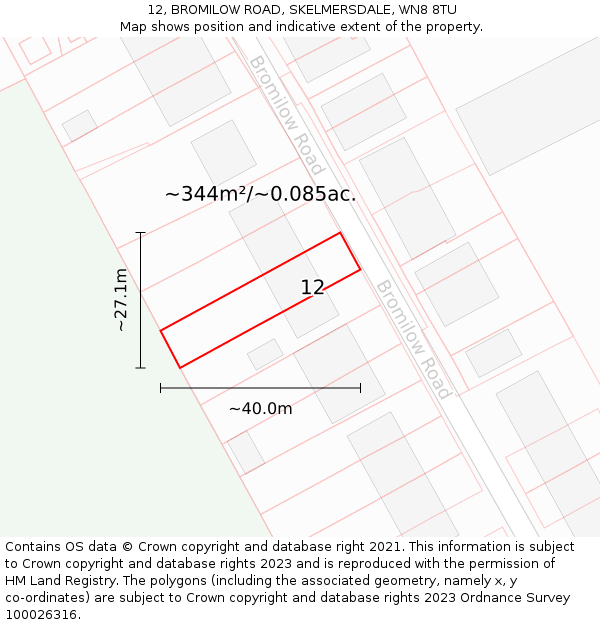 12, BROMILOW ROAD, SKELMERSDALE, WN8 8TU: Plot and title map