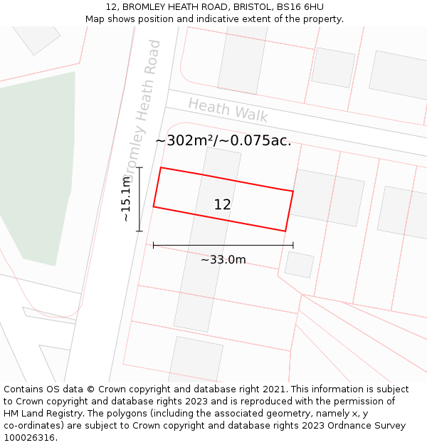 12, BROMLEY HEATH ROAD, BRISTOL, BS16 6HU: Plot and title map