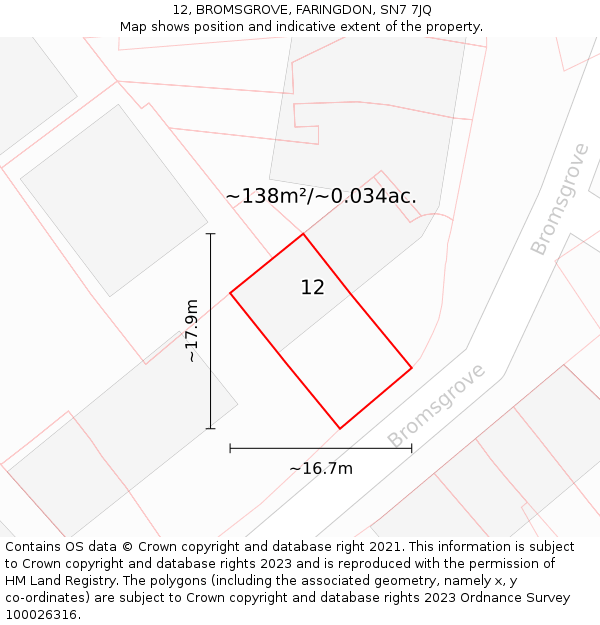 12, BROMSGROVE, FARINGDON, SN7 7JQ: Plot and title map
