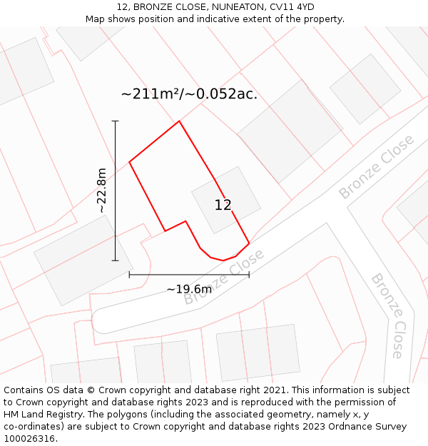 12, BRONZE CLOSE, NUNEATON, CV11 4YD: Plot and title map
