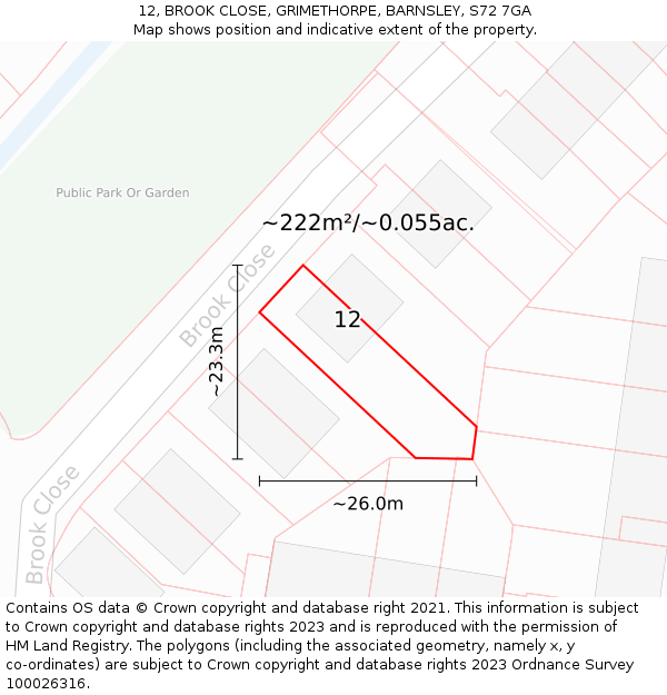 12, BROOK CLOSE, GRIMETHORPE, BARNSLEY, S72 7GA: Plot and title map