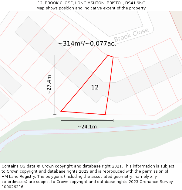 12, BROOK CLOSE, LONG ASHTON, BRISTOL, BS41 9NG: Plot and title map
