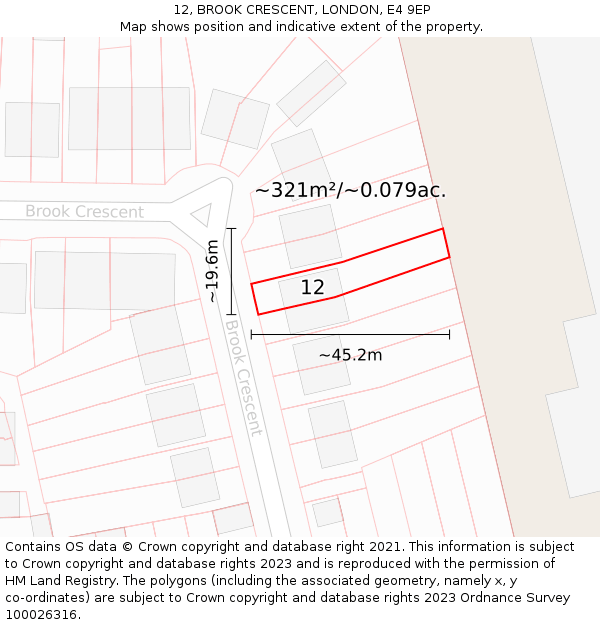 12, BROOK CRESCENT, LONDON, E4 9EP: Plot and title map