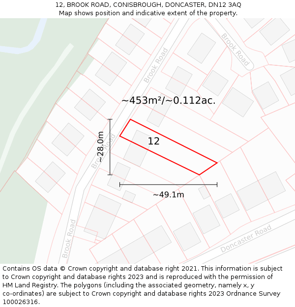 12, BROOK ROAD, CONISBROUGH, DONCASTER, DN12 3AQ: Plot and title map