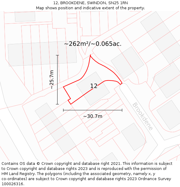 12, BROOKDENE, SWINDON, SN25 1RN: Plot and title map