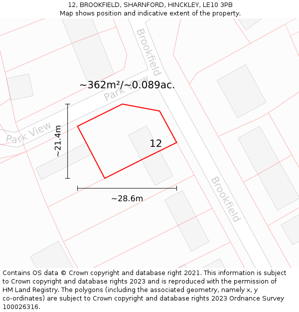 12, BROOKFIELD, SHARNFORD, HINCKLEY, LE10 3PB: Plot and title map