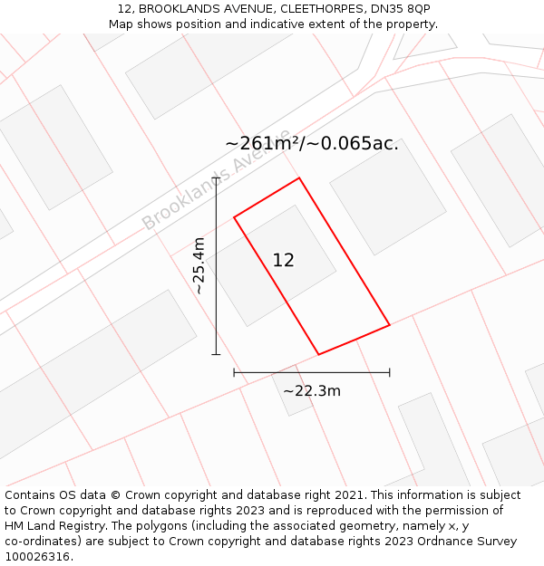12, BROOKLANDS AVENUE, CLEETHORPES, DN35 8QP: Plot and title map