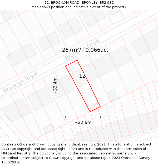 12, BROOKLYN ROAD, BROMLEY, BR2 9SD: Plot and title map