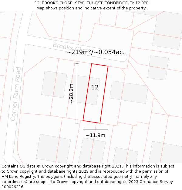 12, BROOKS CLOSE, STAPLEHURST, TONBRIDGE, TN12 0PP: Plot and title map