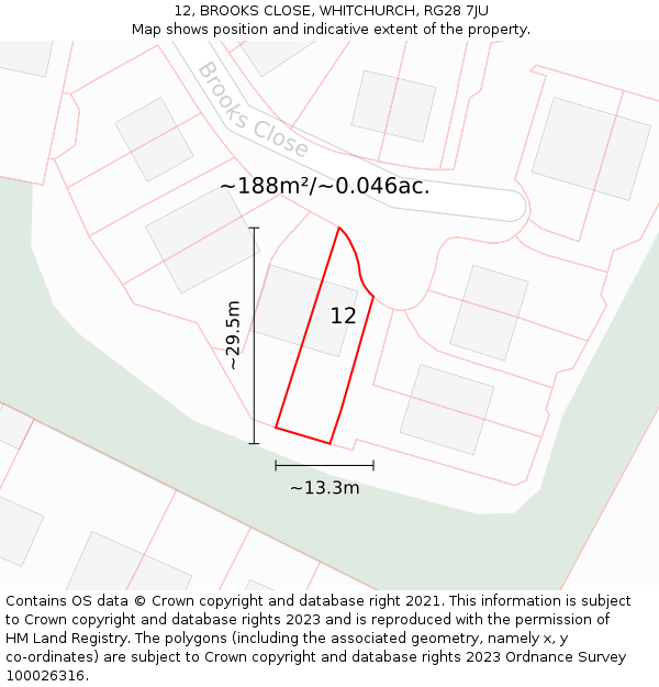 12, BROOKS CLOSE, WHITCHURCH, RG28 7JU: Plot and title map