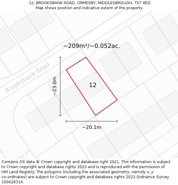 12, BROOKSBANK ROAD, ORMESBY, MIDDLESBROUGH, TS7 9EQ: Plot and title map