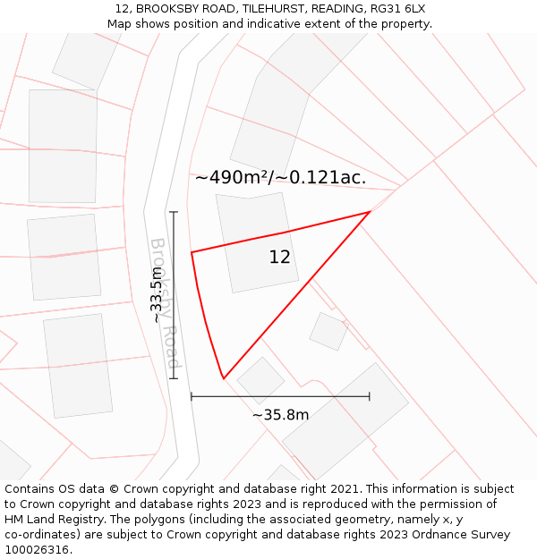 12, BROOKSBY ROAD, TILEHURST, READING, RG31 6LX: Plot and title map