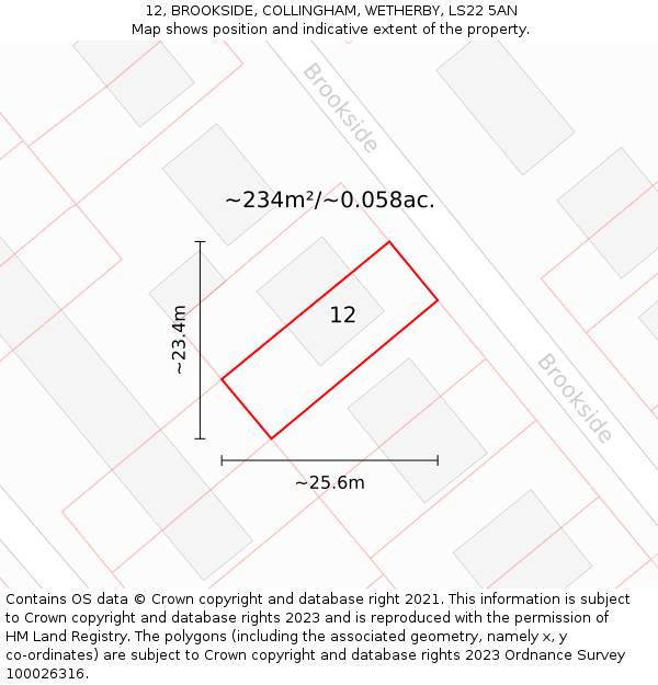 12, BROOKSIDE, COLLINGHAM, WETHERBY, LS22 5AN: Plot and title map