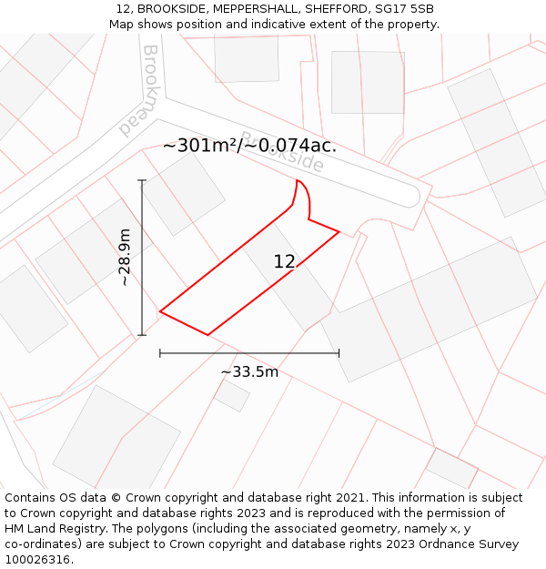 12, BROOKSIDE, MEPPERSHALL, SHEFFORD, SG17 5SB: Plot and title map