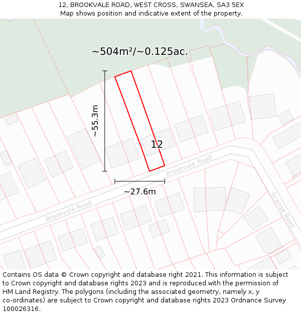 12, BROOKVALE ROAD, WEST CROSS, SWANSEA, SA3 5EX: Plot and title map