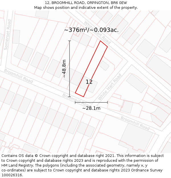 12, BROOMHILL ROAD, ORPINGTON, BR6 0EW: Plot and title map