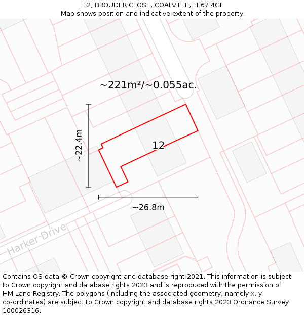 12, BROUDER CLOSE, COALVILLE, LE67 4GF: Plot and title map