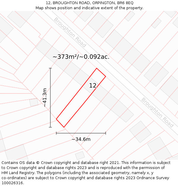 12, BROUGHTON ROAD, ORPINGTON, BR6 8EQ: Plot and title map