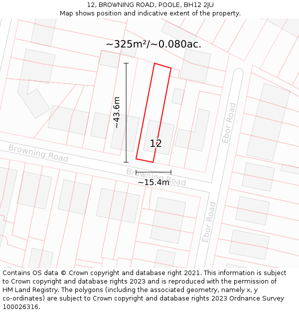 12, BROWNING ROAD, POOLE, BH12 2JU: Plot and title map