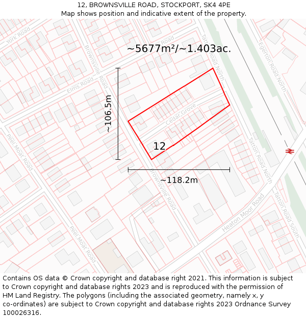 12, BROWNSVILLE ROAD, STOCKPORT, SK4 4PE: Plot and title map