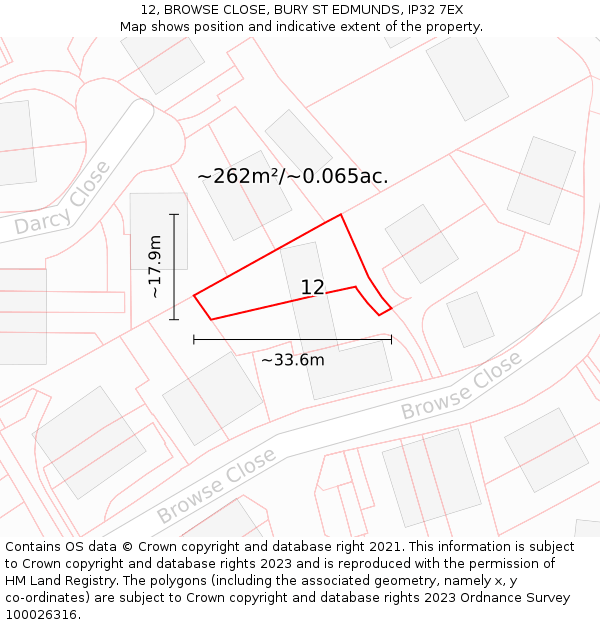 12, BROWSE CLOSE, BURY ST EDMUNDS, IP32 7EX: Plot and title map