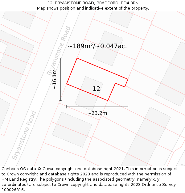 12, BRYANSTONE ROAD, BRADFORD, BD4 8PN: Plot and title map