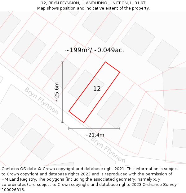 12, BRYN FFYNNON, LLANDUDNO JUNCTION, LL31 9TJ: Plot and title map