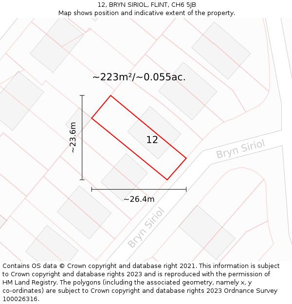 12, BRYN SIRIOL, FLINT, CH6 5JB: Plot and title map