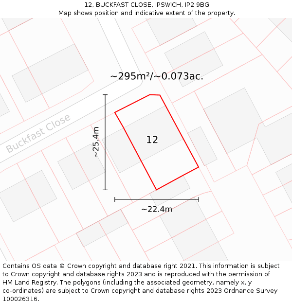 12, BUCKFAST CLOSE, IPSWICH, IP2 9BG: Plot and title map
