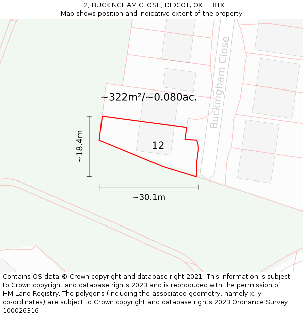 12, BUCKINGHAM CLOSE, DIDCOT, OX11 8TX: Plot and title map