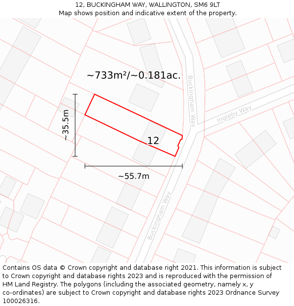 12, BUCKINGHAM WAY, WALLINGTON, SM6 9LT: Plot and title map