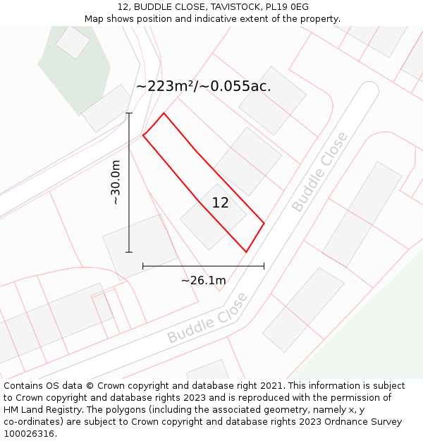 12, BUDDLE CLOSE, TAVISTOCK, PL19 0EG: Plot and title map