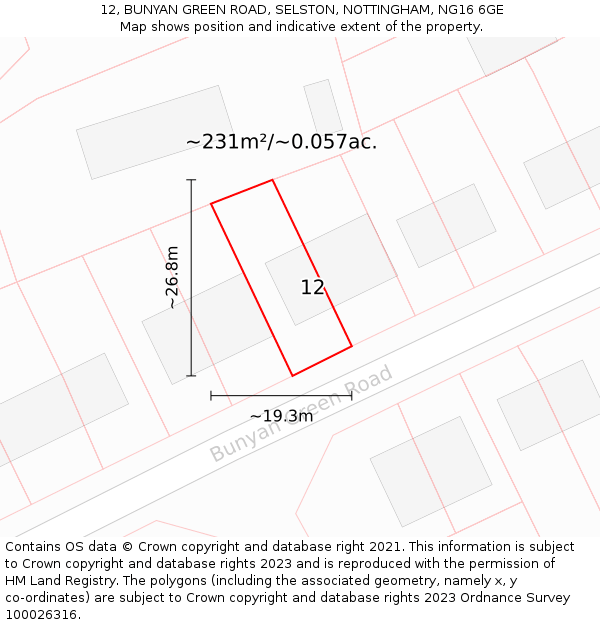 12, BUNYAN GREEN ROAD, SELSTON, NOTTINGHAM, NG16 6GE: Plot and title map