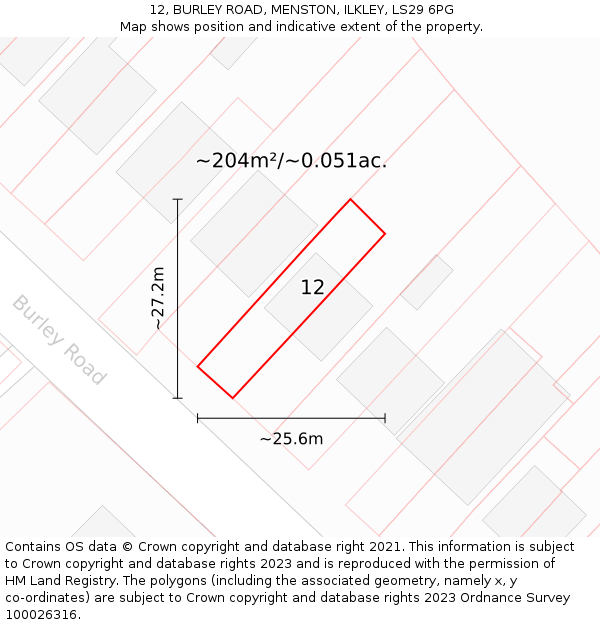 12, BURLEY ROAD, MENSTON, ILKLEY, LS29 6PG: Plot and title map