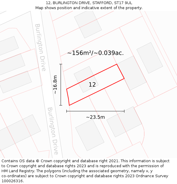 12, BURLINGTON DRIVE, STAFFORD, ST17 9UL: Plot and title map
