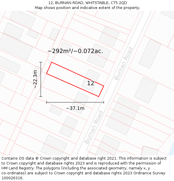 12, BURNAN ROAD, WHITSTABLE, CT5 2QD: Plot and title map