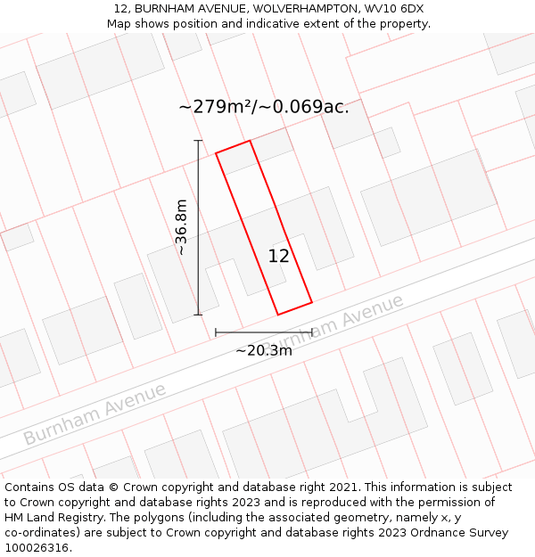 12, BURNHAM AVENUE, WOLVERHAMPTON, WV10 6DX: Plot and title map