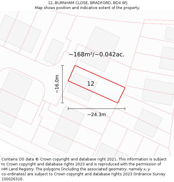 12, BURNHAM CLOSE, BRADFORD, BD4 6FJ: Plot and title map
