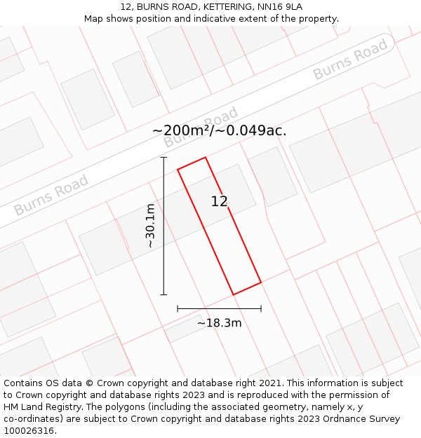 12, BURNS ROAD, KETTERING, NN16 9LA: Plot and title map