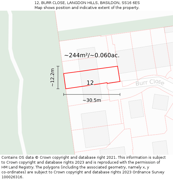 12, BURR CLOSE, LANGDON HILLS, BASILDON, SS16 6ES: Plot and title map