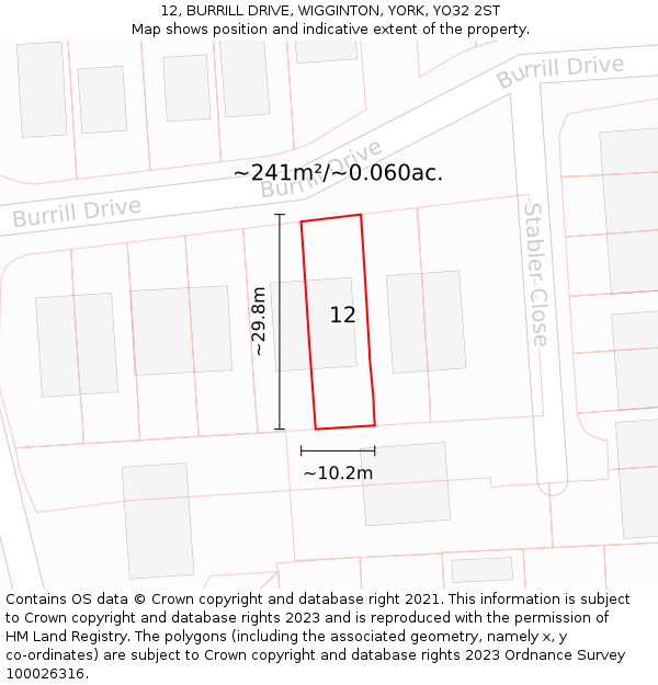 12, BURRILL DRIVE, WIGGINTON, YORK, YO32 2ST: Plot and title map